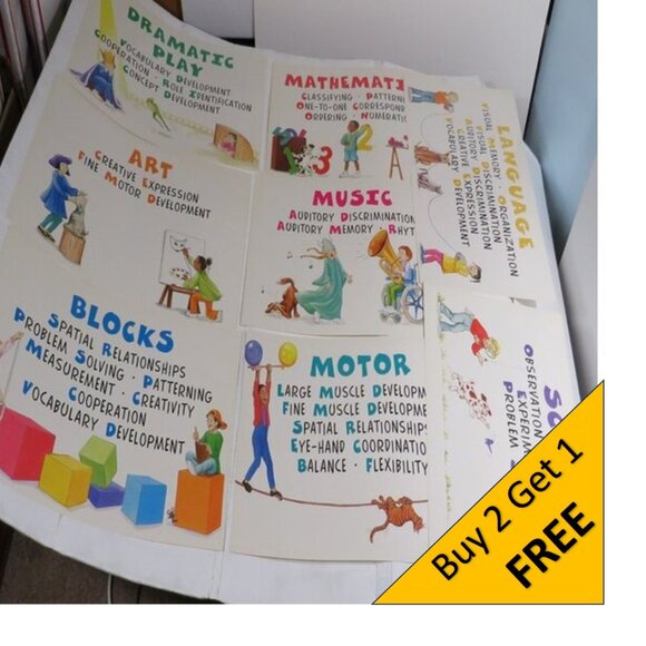 Center Signs (8) DOUBLE SIDED English / Spanish LAMINATED Classroom Posters - Picture 1 of 6
